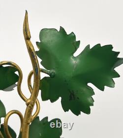 1960s Italian Blown Glass Punch Bowl Set Honey Amber Tole Metal Grape Vine Stand