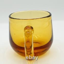 1960s Italian Blown Glass Punch Bowl Set Honey Amber Tole Metal Grape Vine Stand