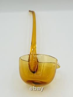 1960s Italian Blown Glass Punch Bowl Set Honey Amber Tole Metal Grape Vine Stand
