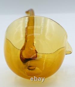 1960s Italian Blown Glass Punch Bowl Set Honey Amber Tole Metal Grape Vine Stand