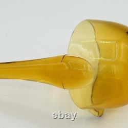 1960s Italian Blown Glass Punch Bowl Set Honey Amber Tole Metal Grape Vine Stand