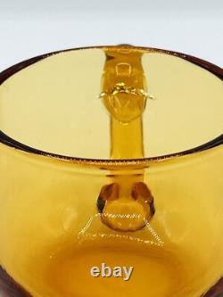1960s Italian Blown Glass Punch Bowl Set Honey Amber Tole Metal Grape Vine Stand