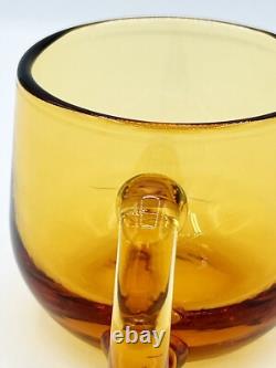 1960s Italian Blown Glass Punch Bowl Set Honey Amber Tole Metal Grape Vine Stand