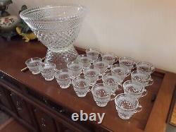 1970's Anchor Hocking Wexford Punch Bowl and Stand Set / Service for 18