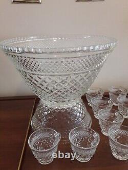 1970's Anchor Hocking Wexford Punch Bowl and Stand Set / Service for 18