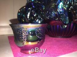 1970s Antique Glass Rainbow Iridescent Carnival Punch Bowl Cups Free SHIPPING