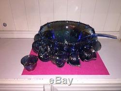 1970s Antique Glass Rainbow Iridescent Carnival Punch Bowl Cups Free SHIPPING