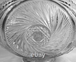 1980s LE Smith Clear Crystal Glass McKee Aztec 13d Punch Bowl Set 12 Cups