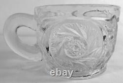 1980s LE Smith Clear Crystal Glass McKee Aztec 13d Punch Bowl Set 12 Cups