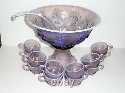 1982 Westmoreland Lilac Opalescent Fruits Punch Bowl, 12 Cups & Ladle #230/500