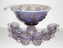 1982 Westmoreland Lilac Opalescent Fruits Punch Bowl, 12 Cups & Ladle #230/500