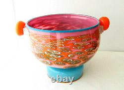 1986 PINKWATER Art GLASS Bowl by Schwartz & Swanson Footed and Handles Milefiori