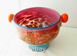 1986 PINKWATER Art GLASS Bowl by Schwartz & Swanson Footed and Handles Milefiori