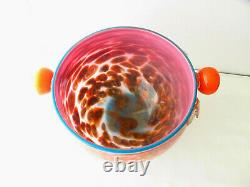 1986 PINKWATER Art GLASS Bowl by Schwartz & Swanson Footed and Handles Milefiori