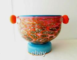 1986 PINKWATER Art GLASS Bowl by Schwartz & Swanson Footed and Handles Milefiori