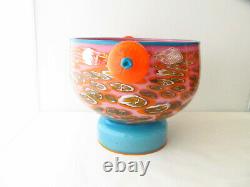 1986 PINKWATER Art GLASS Bowl by Schwartz & Swanson Footed and Handles Milefiori