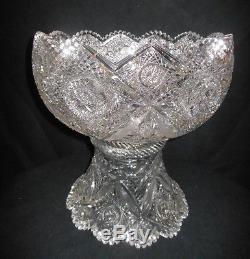 19th Century Large Brilliant Cut Crystal Punch Bowl And Pedestal