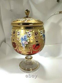 19th Century Rare Moser 15 Piece Large Punch Bowl Set Enamel Floral Decoration
