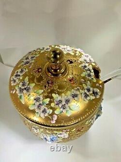 19th Century Rare Moser 15 Piece Large Punch Bowl Set Enamel Floral Decoration