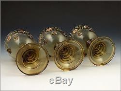 19thC Theresienthal Bohemian Blown Art Glass Enamel Painted Punch Bowl & Goblets