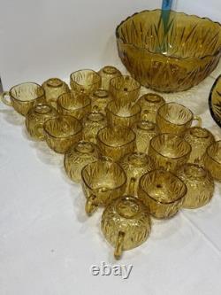 2 Hazel Atlas Amber Punch Bowls 24 Hazel Atlas Amber Cups 26 Peice Set Vintage