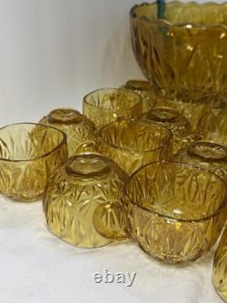 2 Hazel Atlas Amber Punch Bowls 24 Hazel Atlas Amber Cups 26 Peice Set Vintage