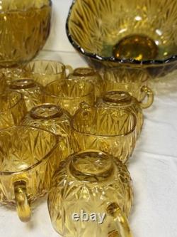 2 Hazel Atlas Amber Punch Bowls 24 Hazel Atlas Amber Cups 26 Peice Set Vintage