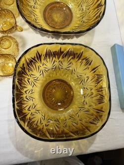 2 Hazel Atlas Amber Punch Bowls 24 Hazel Atlas Amber Cups 26 Peice Set Vintage