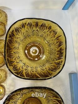 2 Hazel Atlas Amber Punch Bowls 24 Hazel Atlas Amber Cups 26 Peice Set Vintage