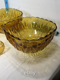 2 Hazel Atlas Amber Punch Bowls 24 Hazel Atlas Amber Cups 26 Peice Set Vintage