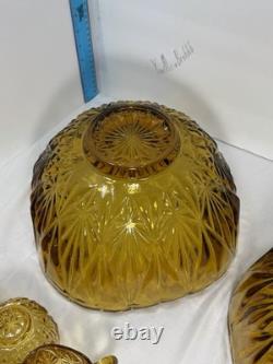 2 Hazel Atlas Amber Punch Bowls 24 Hazel Atlas Amber Cups 26 Peice Set Vintage