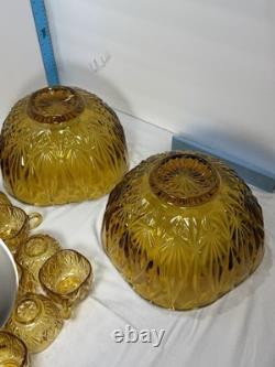 2 Hazel Atlas Amber Punch Bowls 24 Hazel Atlas Amber Cups 26 Peice Set Vintage