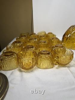 2 Hazel Atlas Amber Punch Bowls 24 Hazel Atlas Amber Cups 26 Peice Set Vintage