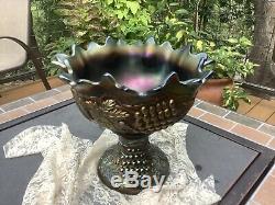2 Piece Antique Northwood GRAPE & CABLE CARNIVAL GLASS Punch Bowl & Stand