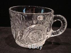 21 Piece L E Smith Glass Clear Pinwheel & Star Slewed Horseshoe Punch Bowl Set