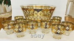 22k Gold CULVER VALENCIA rare 1 Gallon PUNCH BOWL with 10 Cups 6oz ea All Signed