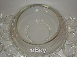 24 PC. Riekes Crisa Hand Blown Crystal Moderno Punch Bowl Set with Ladle