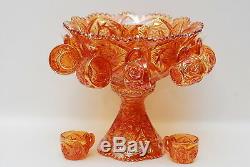 24 Pc Imperial Glass Whirling Star Marigold Carnival Glass Punch Bowl