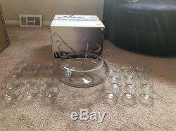 24PC Hand Blown Crystal Moderno Riekes Crisa Punch Bowl Set NEW! Low Price