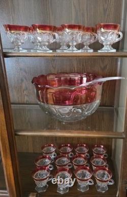 26 PC Indiana Colony Lexington Ruby Red Glass Punch Bowl Set American