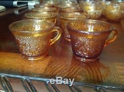 26 Pcs Indiana Tiara Amber Sandwich Glass Punch Bowl Set Cups Ladle