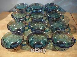 26 piece Indiana Harvest Grape Blue Iridescent Carnival Glass Punch Bowl Set