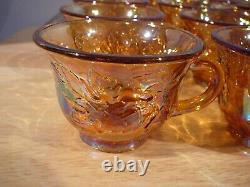 26 piece Indiana Harvest Grape Iridescent Carnival Glass Punch Bowl Set