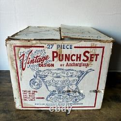 27 Piece Vintage Design Punch Set Anchorglass Anchor Hocking Glass Original Box