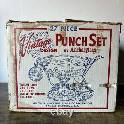 27 Piece Vintage Design Punch Set Anchorglass Anchor Hocking Glass Original Box
