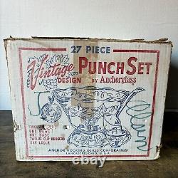 27 Piece Vintage Design Punch Set Anchorglass Anchor Hocking Glass Original Box