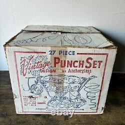 27 Piece Vintage Design Punch Set Anchorglass Anchor Hocking Glass Original Box