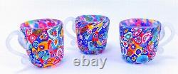 3 Millefiori Murano Mini Punch Bowl Cups Glass RARE Italy Set of 3 Beautiful Vtg