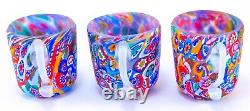 3 Millefiori Murano Mini Punch Bowl Cups Glass RARE Italy Set of 3 Beautiful Vtg