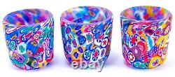 3 Millefiori Murano Mini Punch Bowl Cups Glass RARE Italy Set of 3 Beautiful Vtg